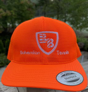 Neon Orange / White Mesh Hat - Bohemian Tennis Logo