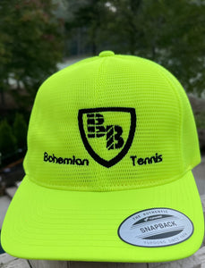 Neon Yellow / Black Mesh Hat - Bohemian Tennis Logo